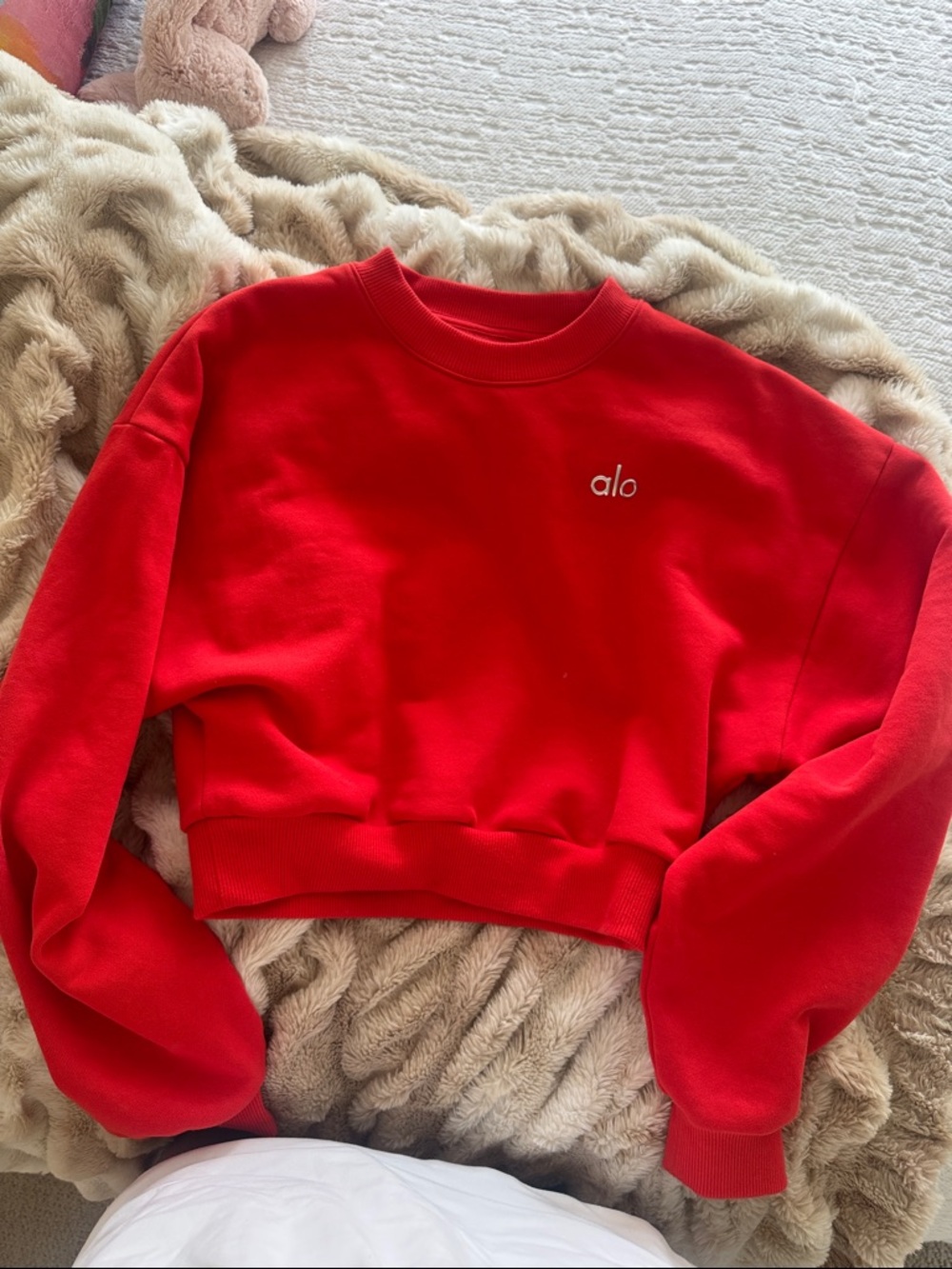 ALO Yoga Red Cropped Crewneck Sweatshirt